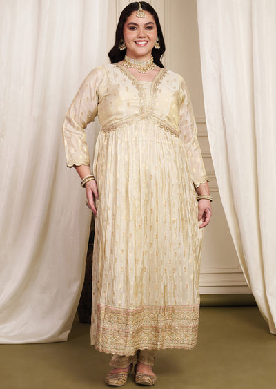 Beige Banaras Silk Anarkali Suit