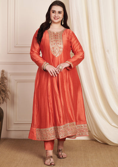 Dark Rust Soft Silk Anarkali Suit