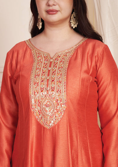 Dark Rust Soft Silk Anarkali Suit