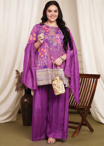 Purple Chinnon Anarkali Suit