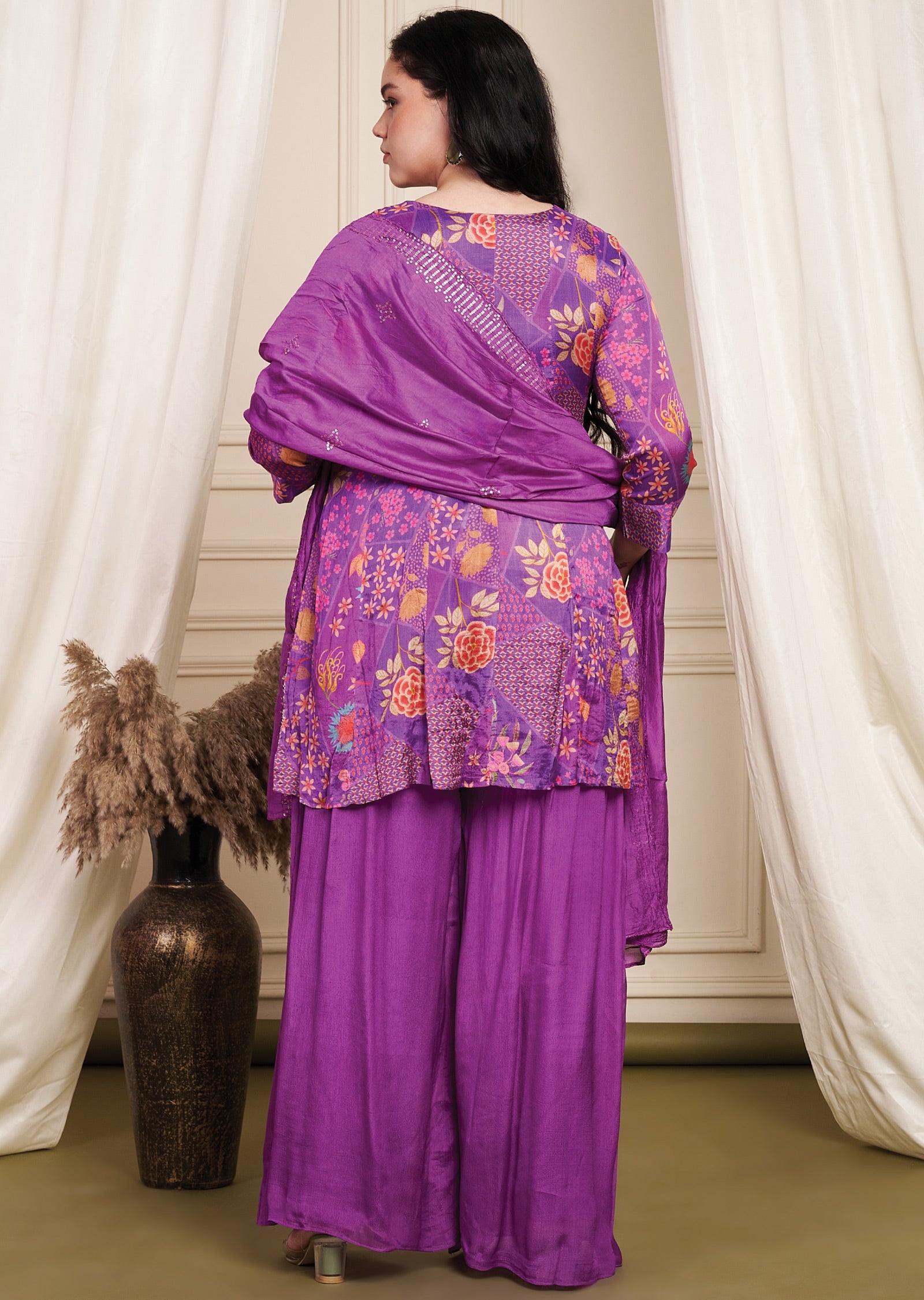 Purple Chinnon Anarkali Suit