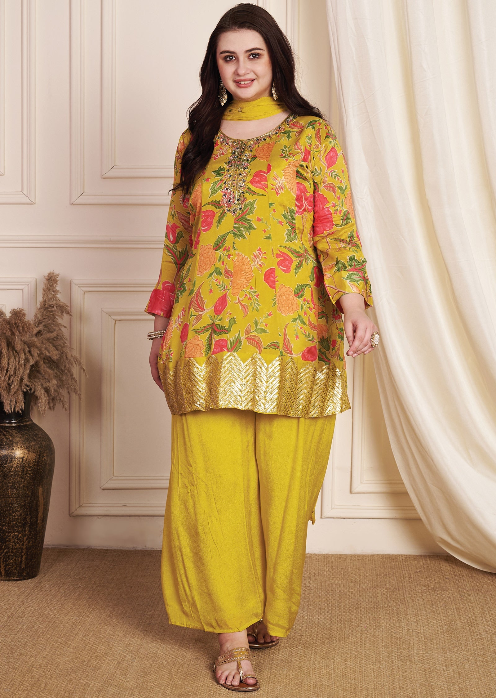 Mustard Chinnon Anarkali Suit