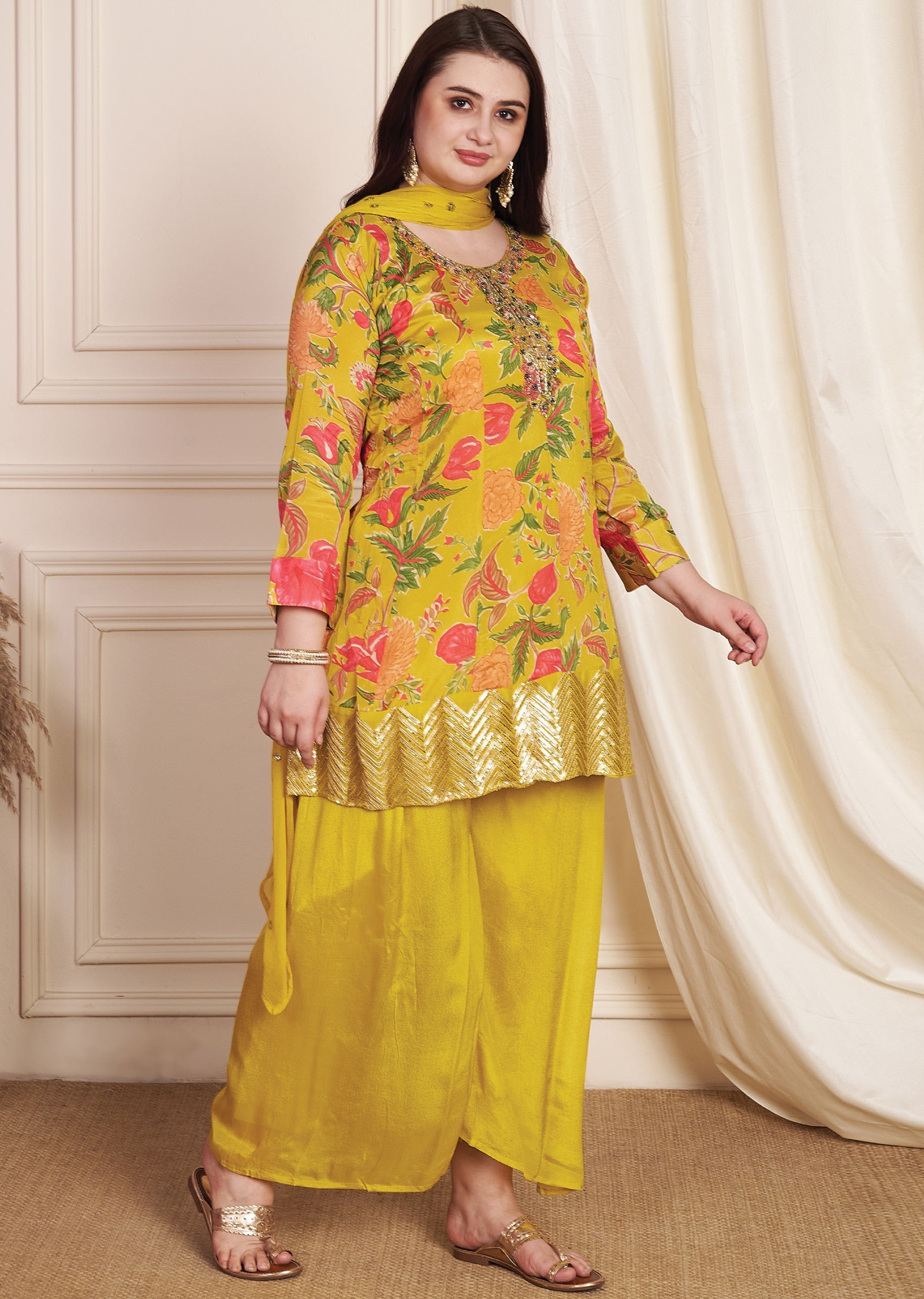Mustard Chinnon Anarkali Suit
