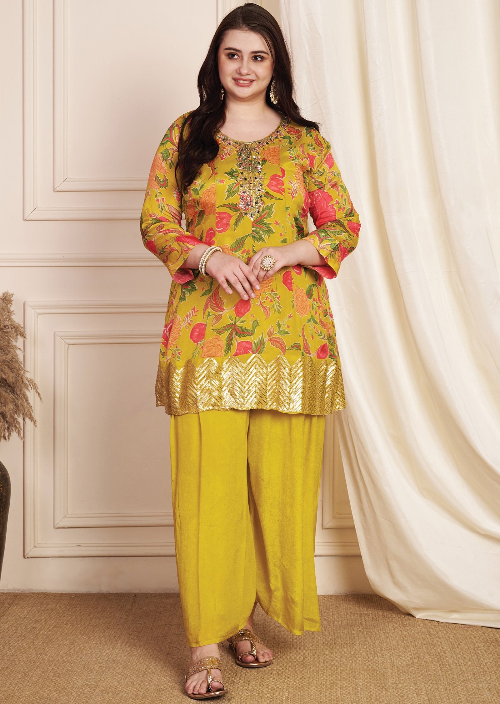 Mustard Chinnon Anarkali Suit