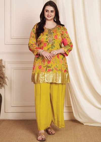 Mustard Chinnon Anarkali Suit
