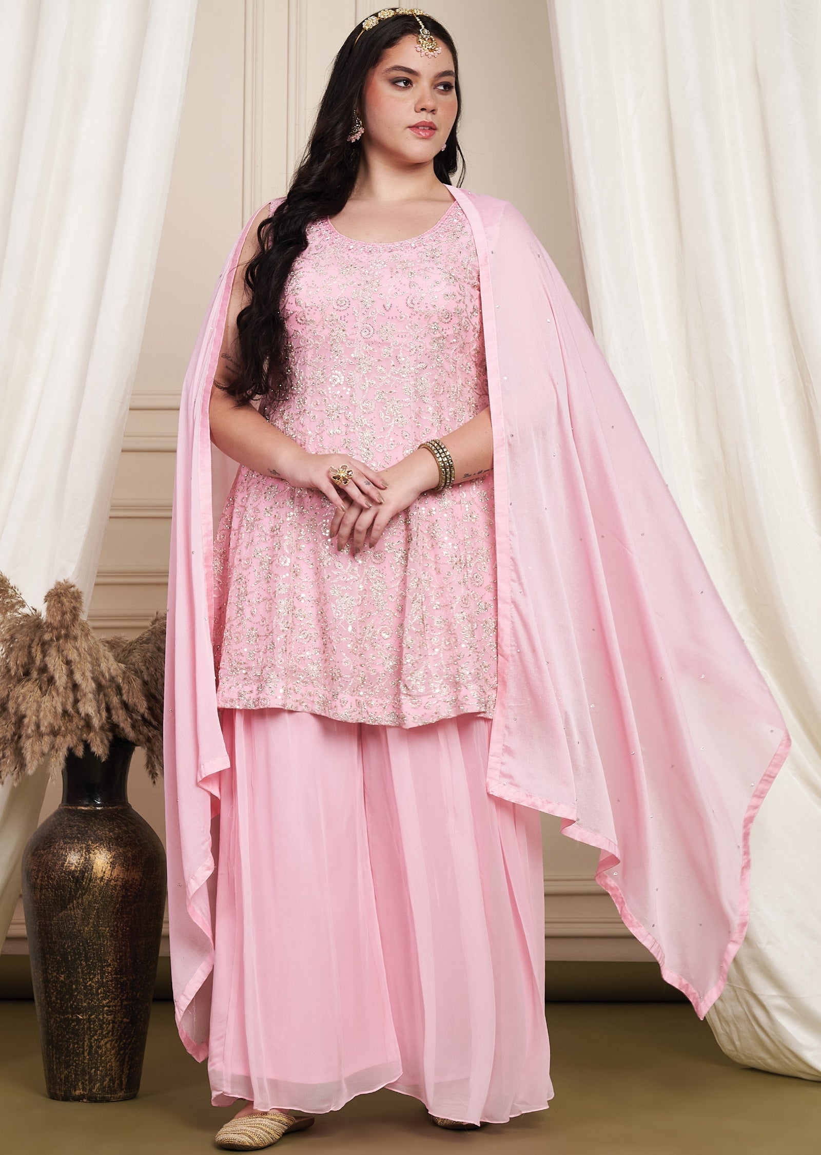 Pink Georgette Anarkali Suit