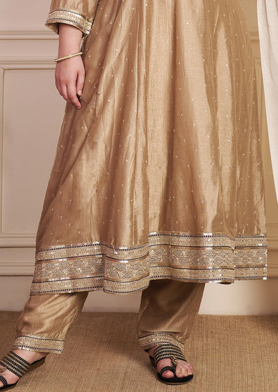 Light Brown Soft Silk Anarkali Suit