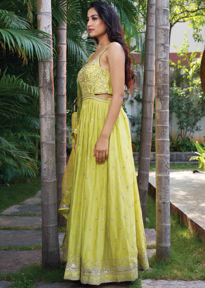 Lemon Green Chinnon Embroidered Anarkali