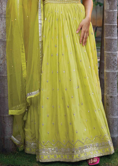 Lemon Green Chinnon Embroidered Anarkali