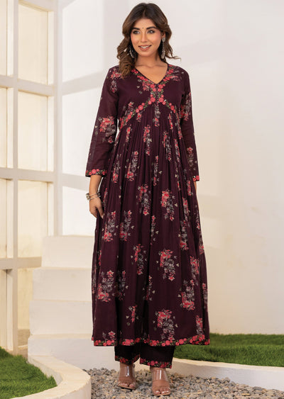 Wine Cotton Alia cut Anarkali