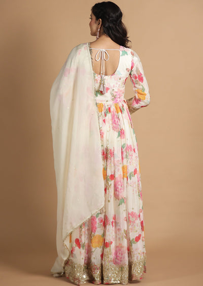 Cream Chinnon Anarkali
