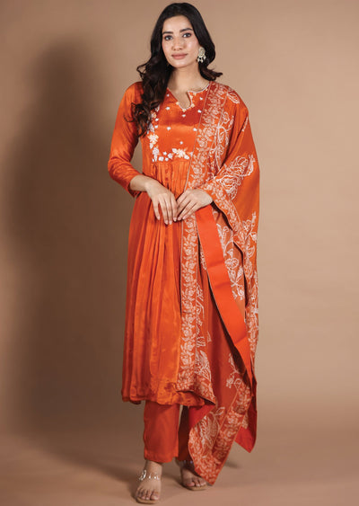 Dark Orange Chinnon Anarkali