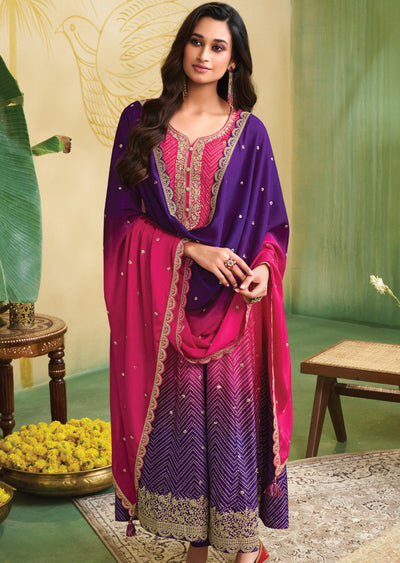 Rani Pink & Purple Dola Silk Anarkali