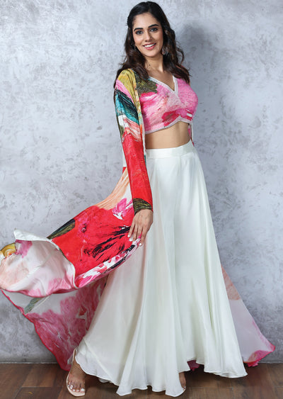 Crepe Embroidered Fusion/Indo-Western Set