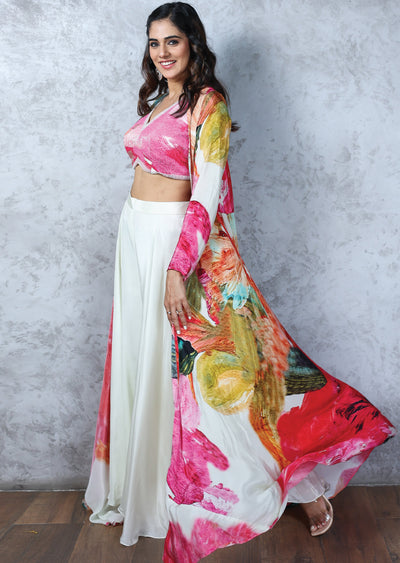 Crepe Embroidered Fusion/Indo-Western Set