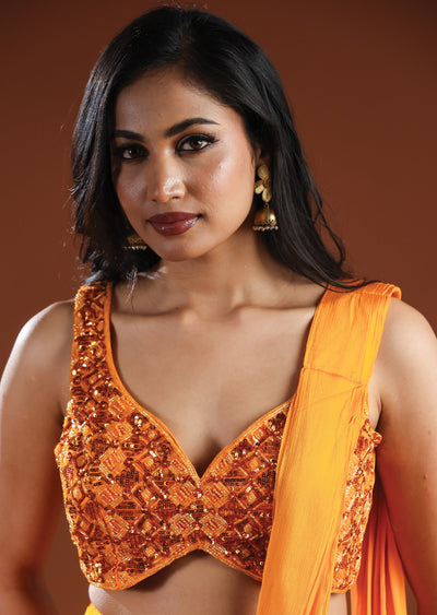 Orange Organza & Chinnon Draped Saree