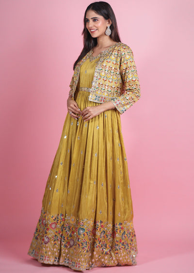 Mustard Tissue Silk Gown