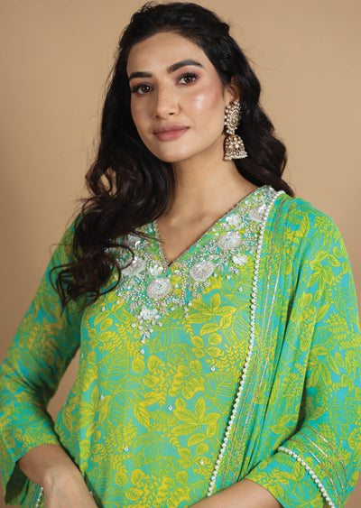 Sea Green & Yellow Sharara Set