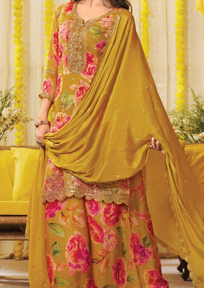 Mustard Silk Shararas Ghararas