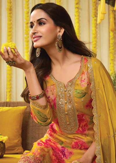 Mustard Silk Shararas Ghararas