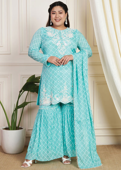 Sea Green Chinnon Shararas Set