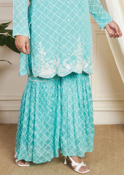 Sea Green Chinnon Shararas Set