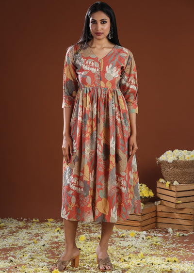 Rust Schiffli Cotton Midi Dress