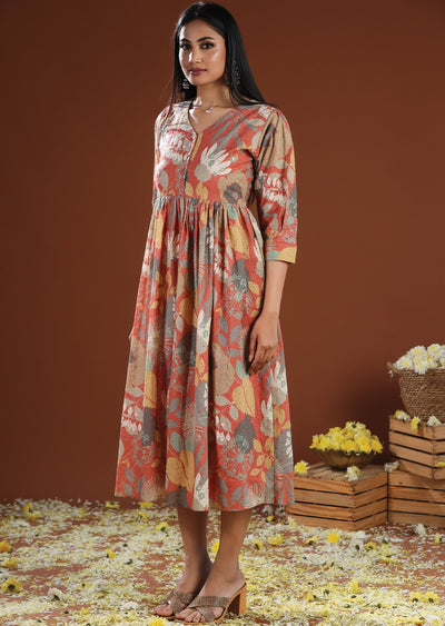 Rust Schiffli Cotton Midi Dress