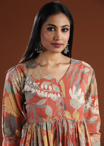 Rust Schiffli Cotton Midi Dress