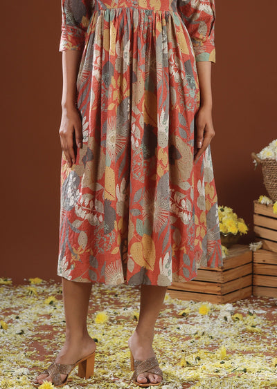 Rust Schiffli Cotton Midi Dress