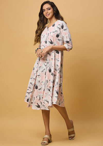 Off White & Peach Georgette Midi Dress