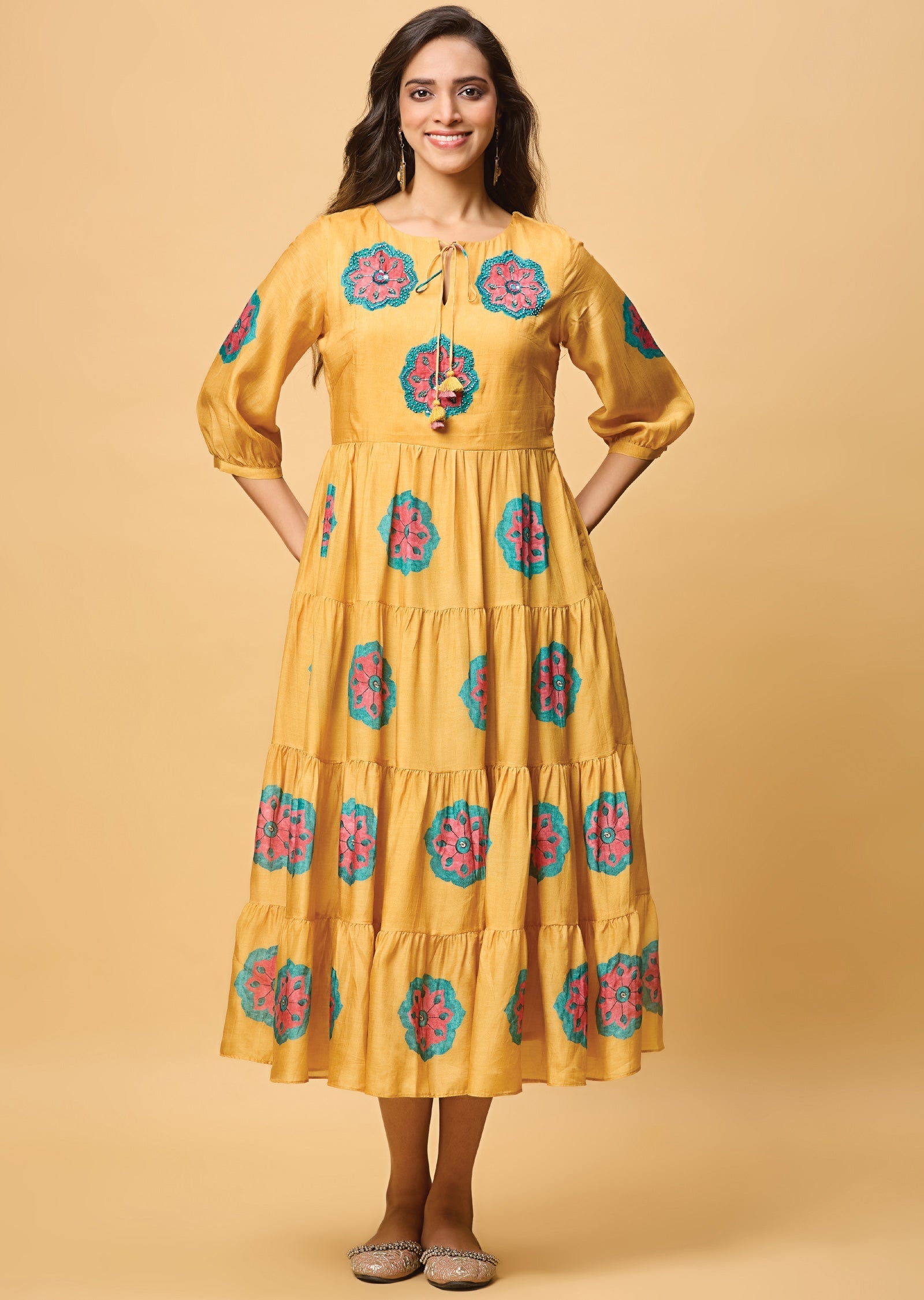 Mustard Muslin Midi Dress