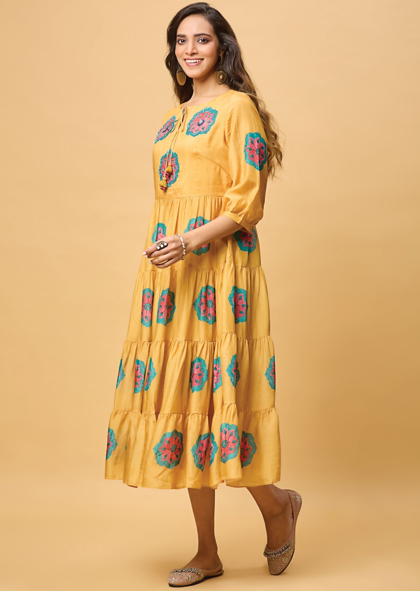 Mustard Muslin Midi Dress