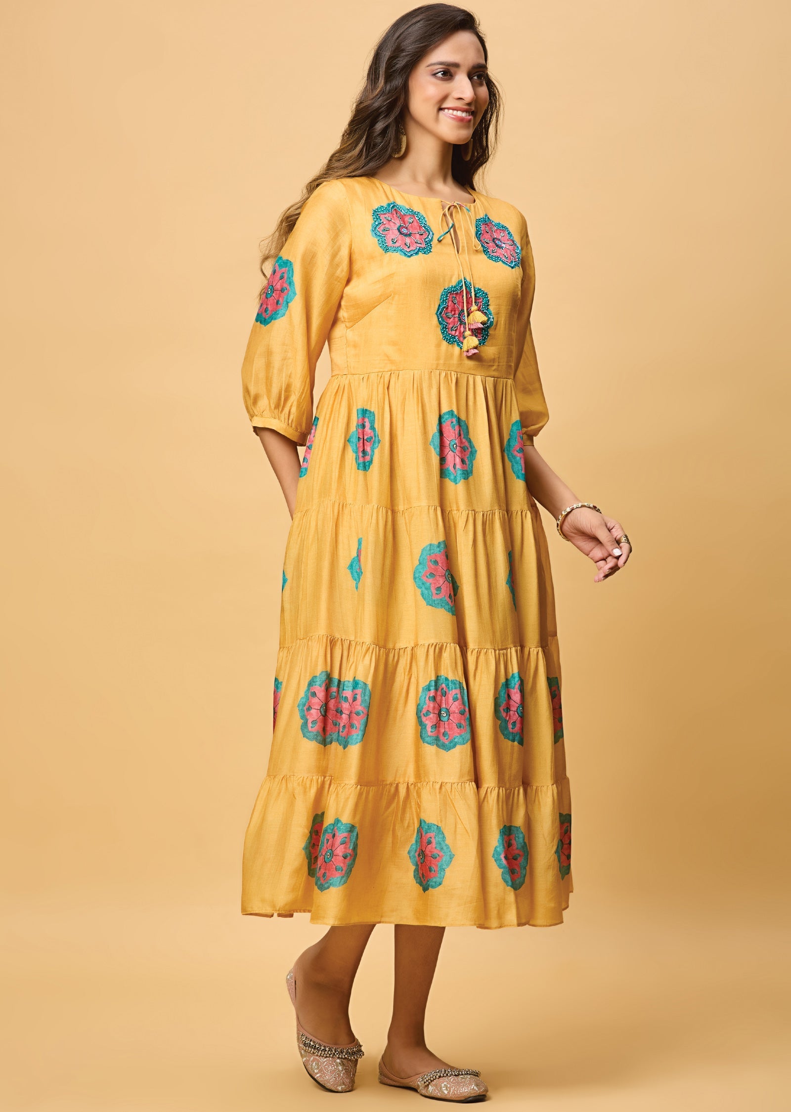 Mustard Muslin Midi Dress