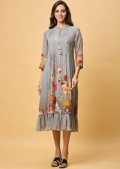 Grey Georgette Midi Dress