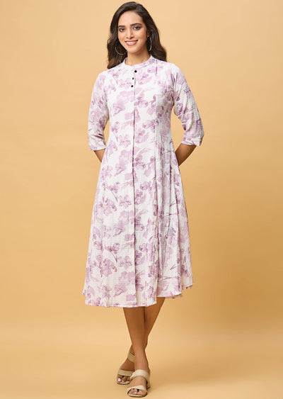 Off White & Lavender Georgette Midi Dress