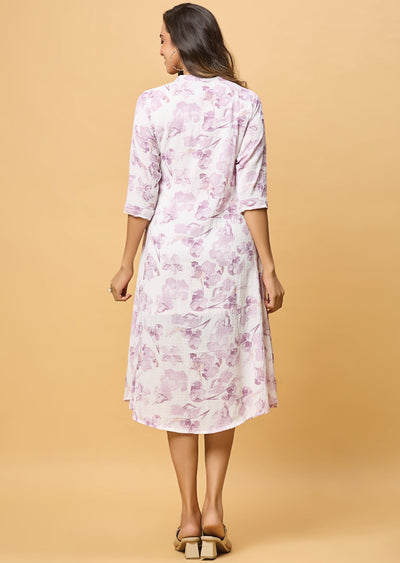 Off White & Lavender Georgette Midi Dress