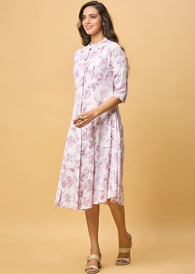 Off White & Lavender Georgette Midi Dress