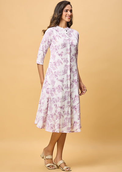 Off White & Lavender Georgette Midi Dress