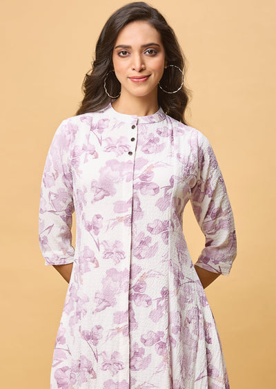 Off White & Lavender Georgette Midi Dress