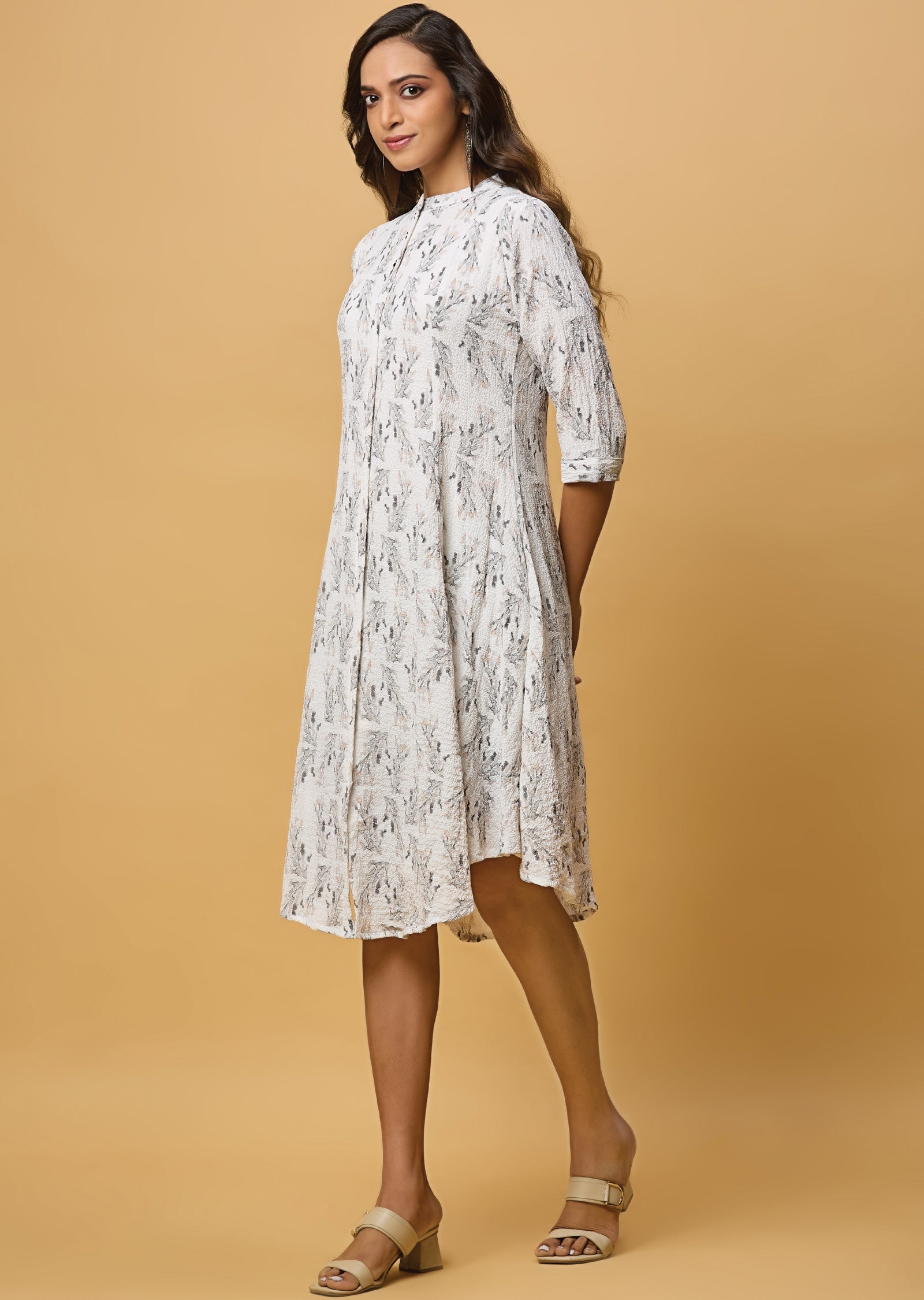 Off White & Grey Georgette Midi Dress