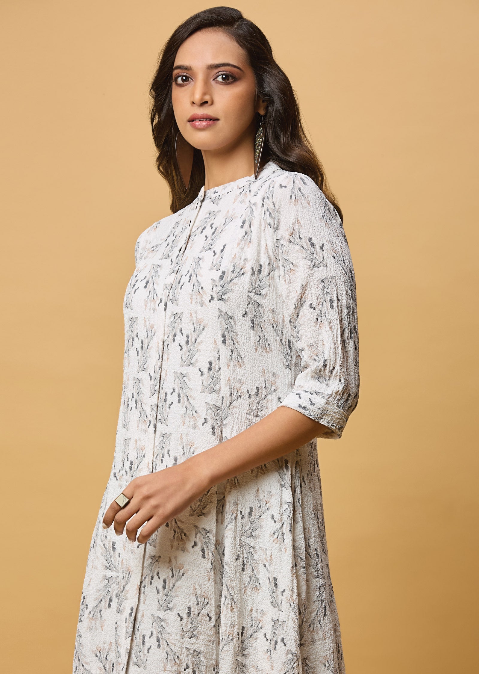 Off White & Grey Georgette Midi Dress