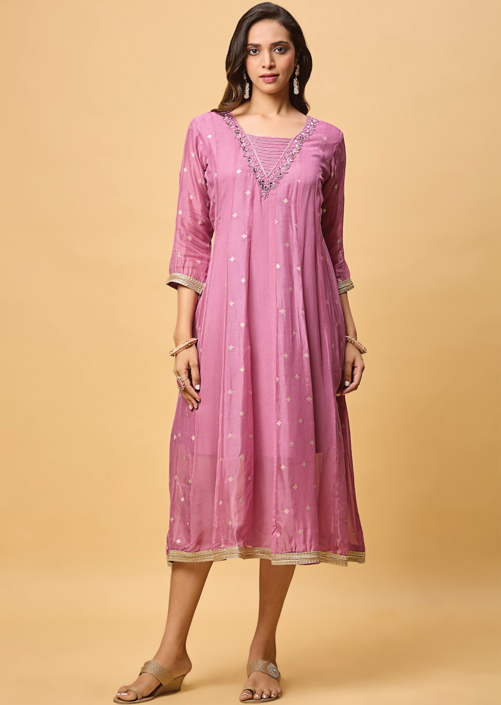 Lavender Banaras Georgette Midi Dress