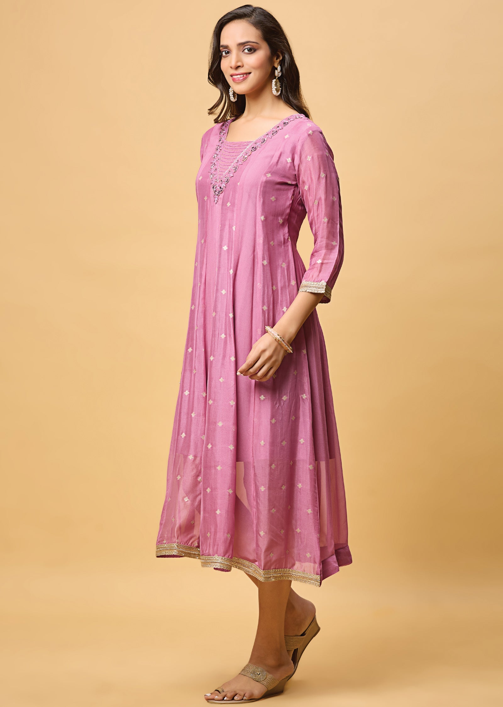 Lavender Banaras Georgette Midi Dress