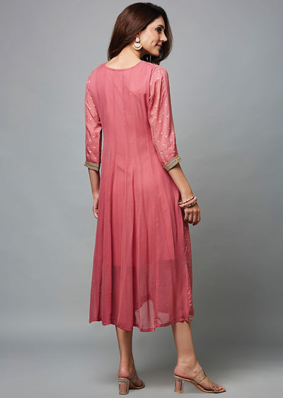 Dark Pink Banaras Georgette Midi Dress