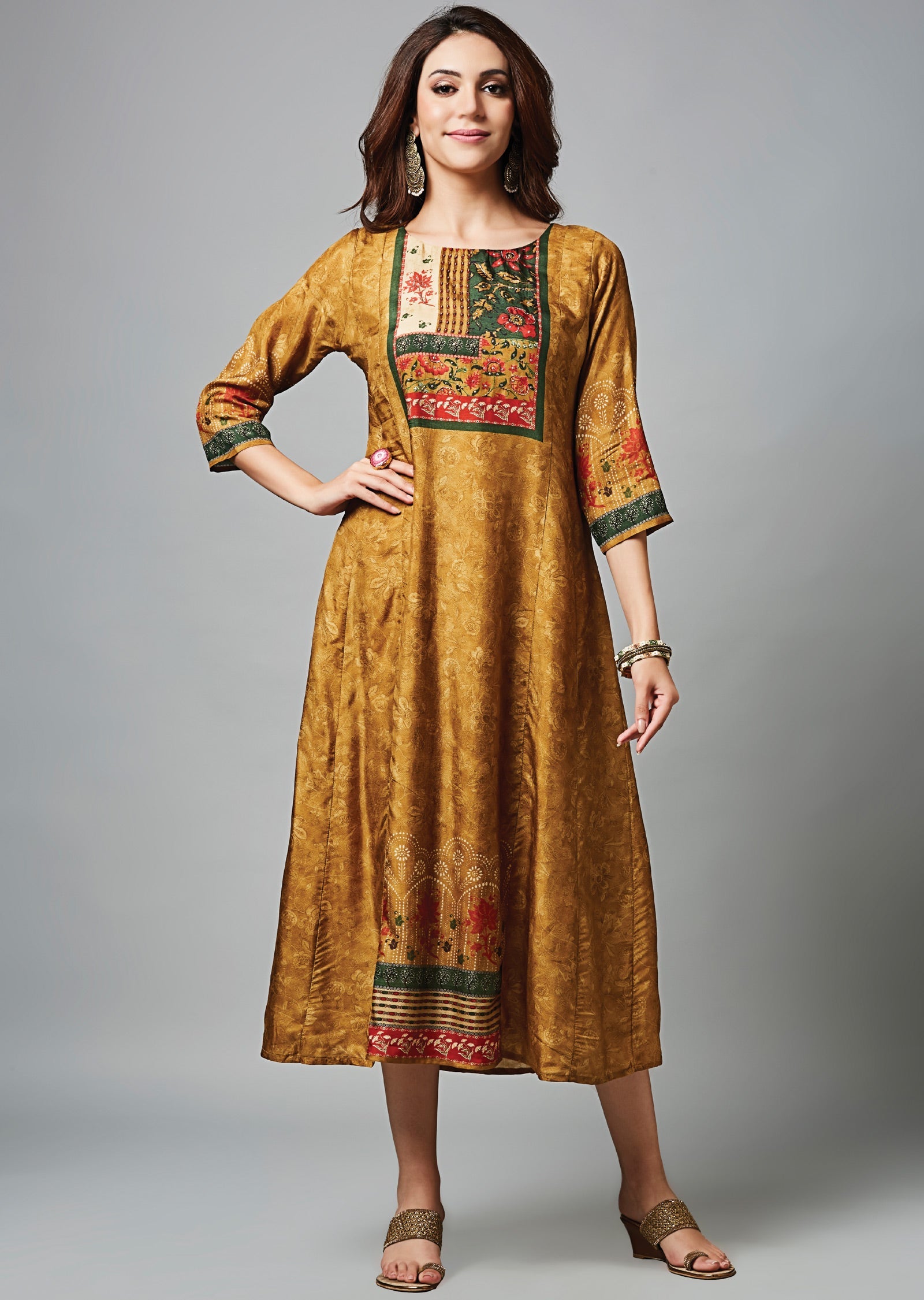 Mustard Dola Silk Midi Dress