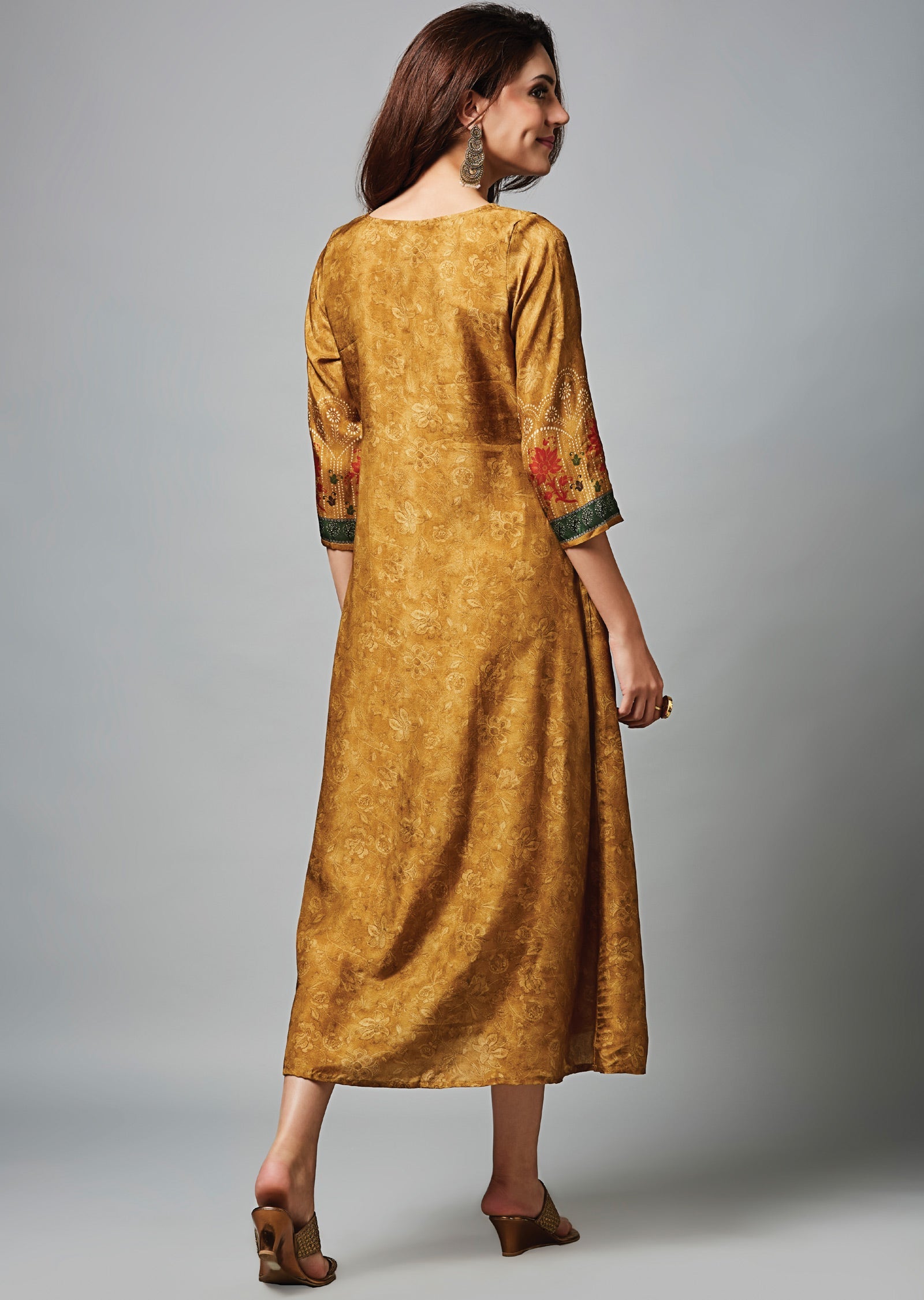 Mustard Dola Silk Midi Dress