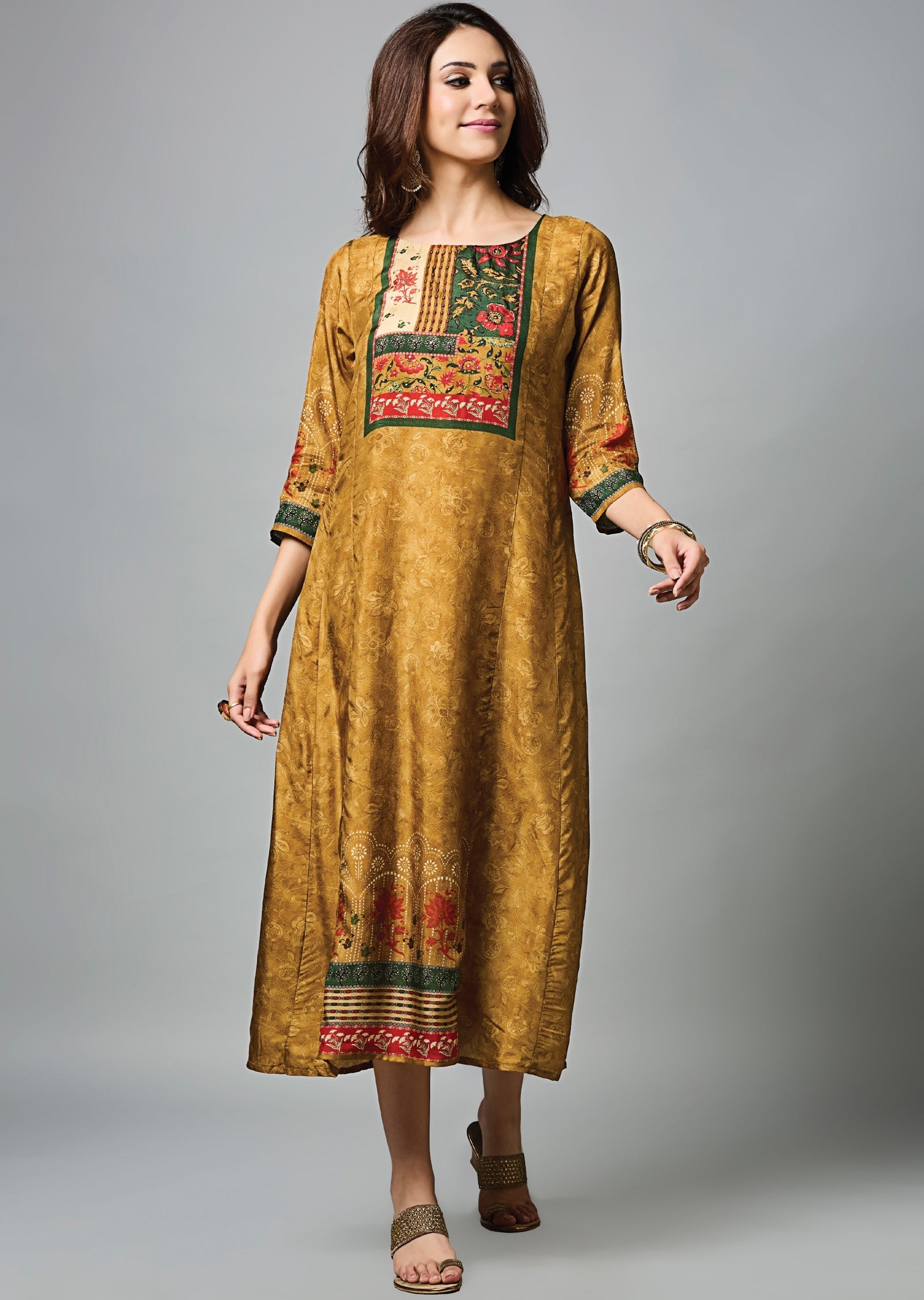 Mustard Dola Silk Midi Dress