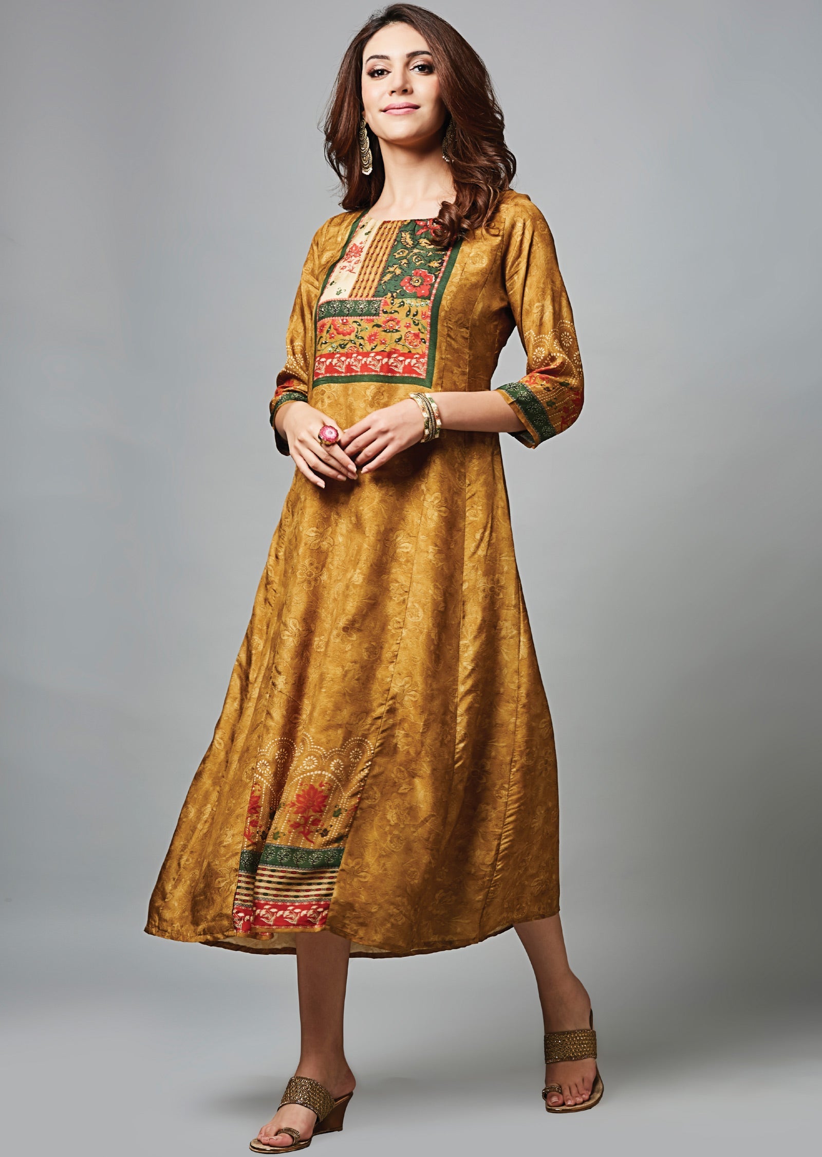 Mustard Dola Silk Midi Dress