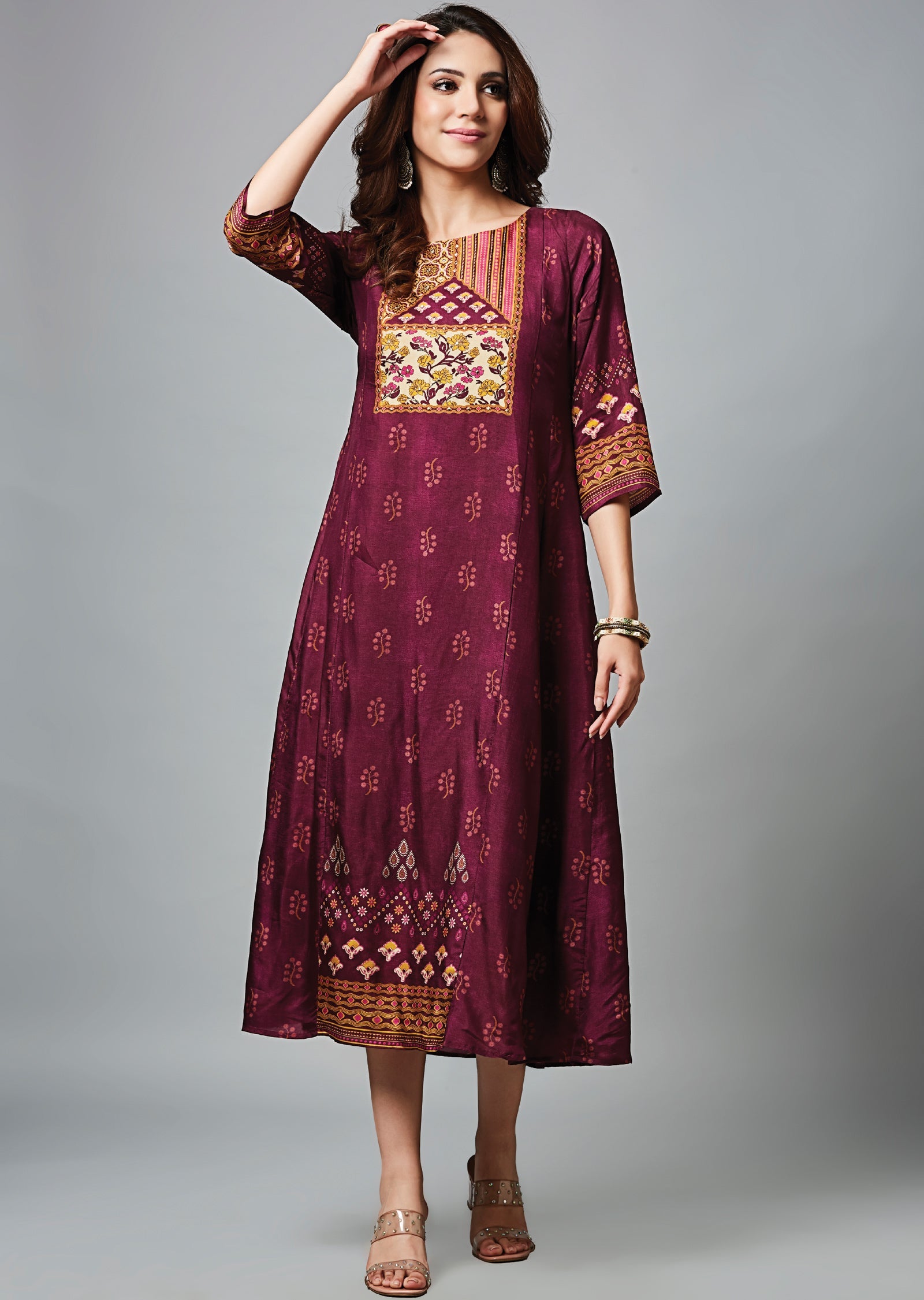 Magenta Dola Silk Midi Dress